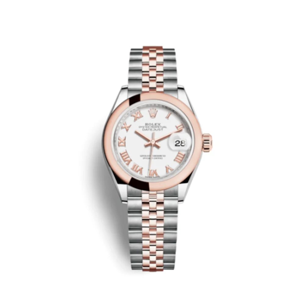 Rolex Lady-Datejust 28 Rolesor Rose Domed / Jubilee / White Roman