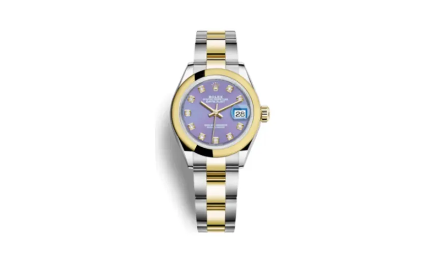 Rolex Lady-Datejust 28 Rolesor Yellow Domed / Oyster / Lavender Diamond