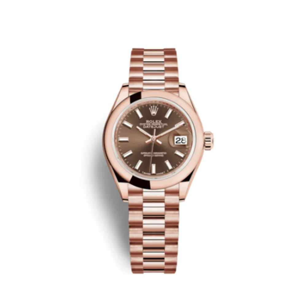 Rolex Lady-Datejust 28 Everose Domed / President / Chocolate