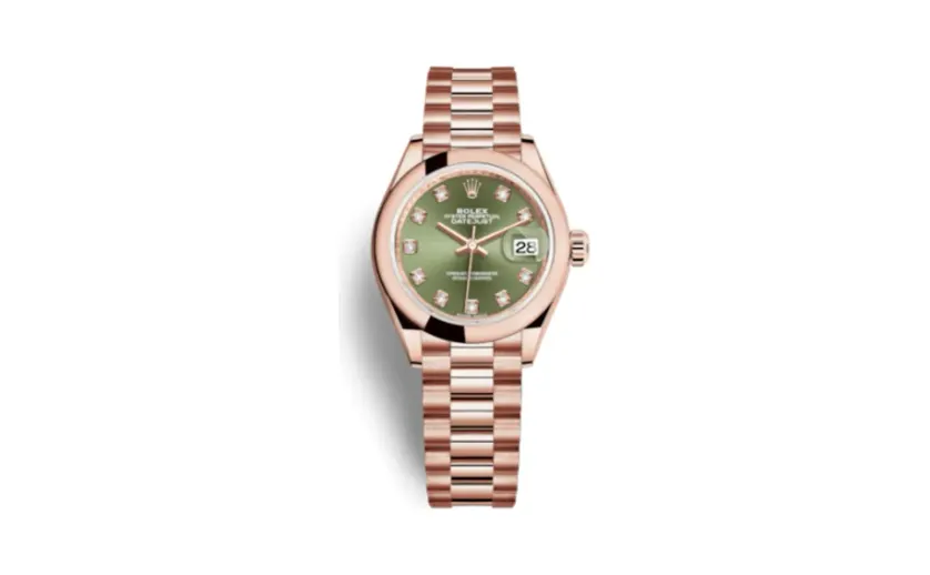 Rolex Lady-Datejust 28 Everose Domed / President / Olive Green Diamond