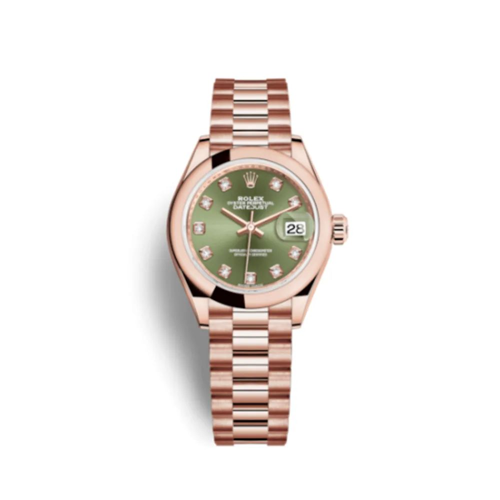 Rolex Lady-Datejust 28 Everose Domed / President / Olive Green Diamond