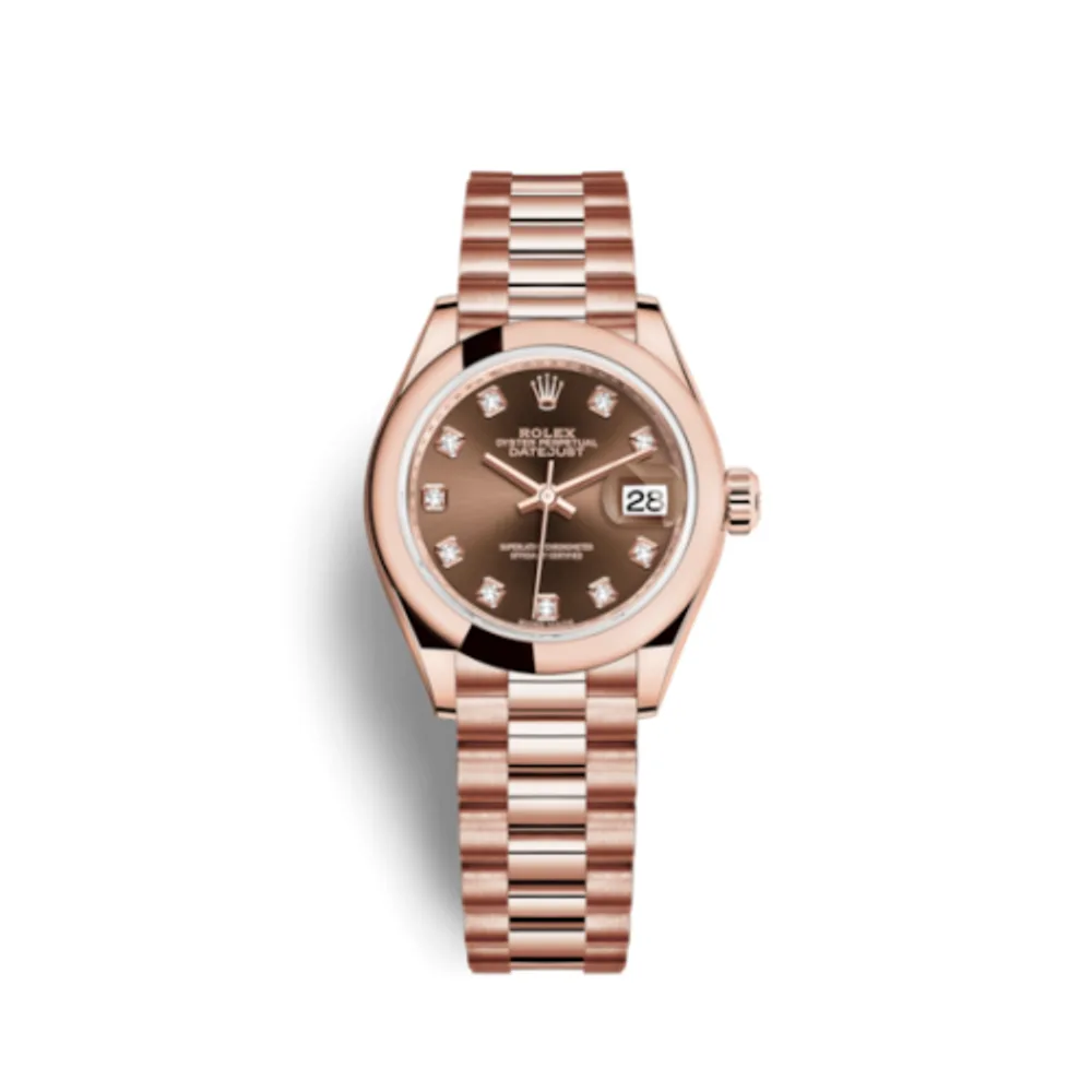 Rolex Lady-Datejust 28 Everose Domed / President / Chocolate Diamond