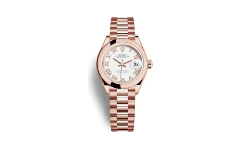 Rolex Lady-Datejust 28 Everose Domed / President / White Roman
