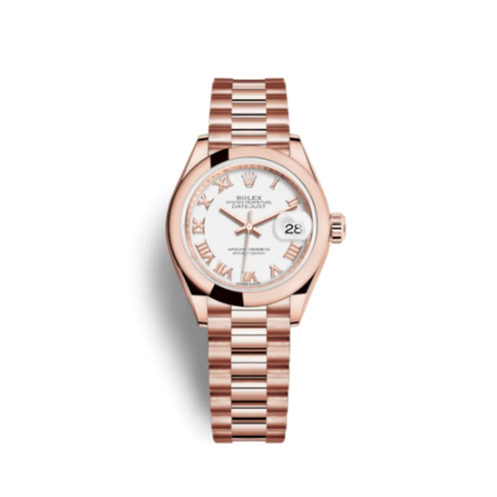 Rolex Lady-Datejust 28 Everose Domed / President / White Roman
