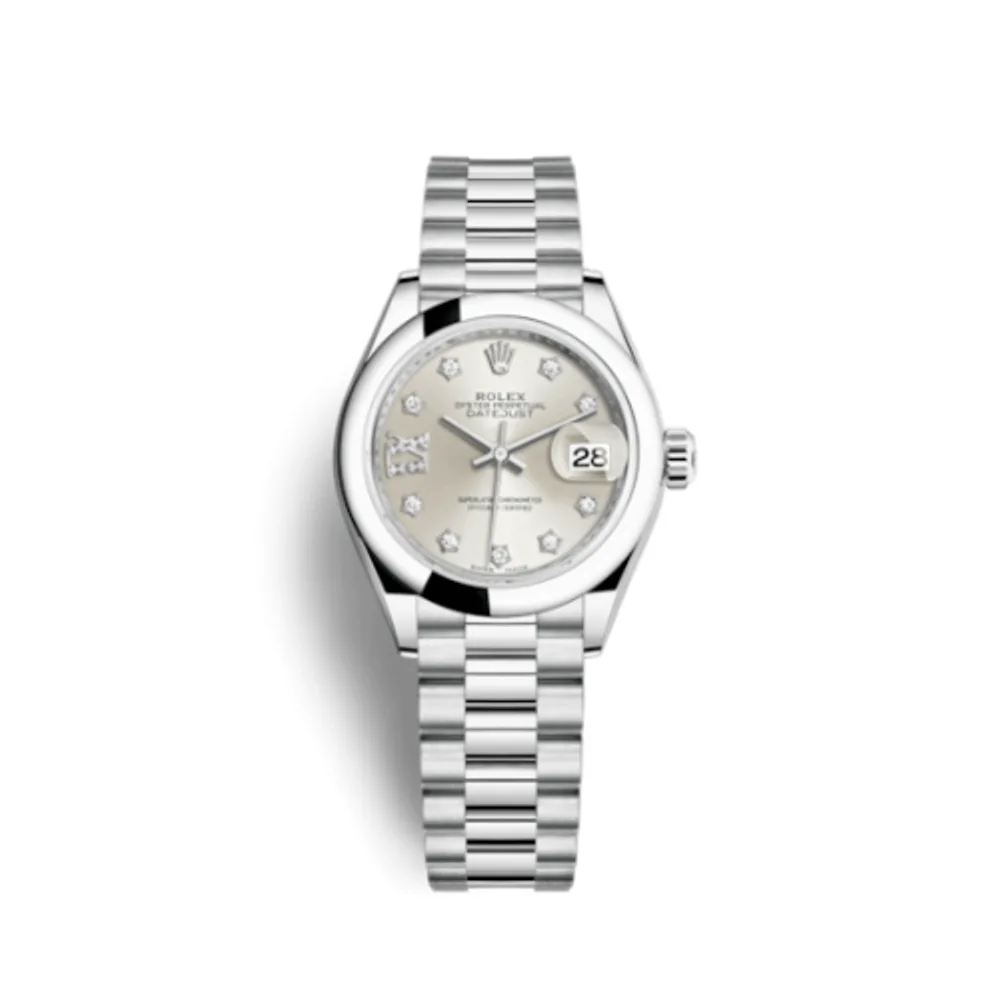 Rolex Lady-Datejust 28 Platinum Domed / President / Silver Diamond