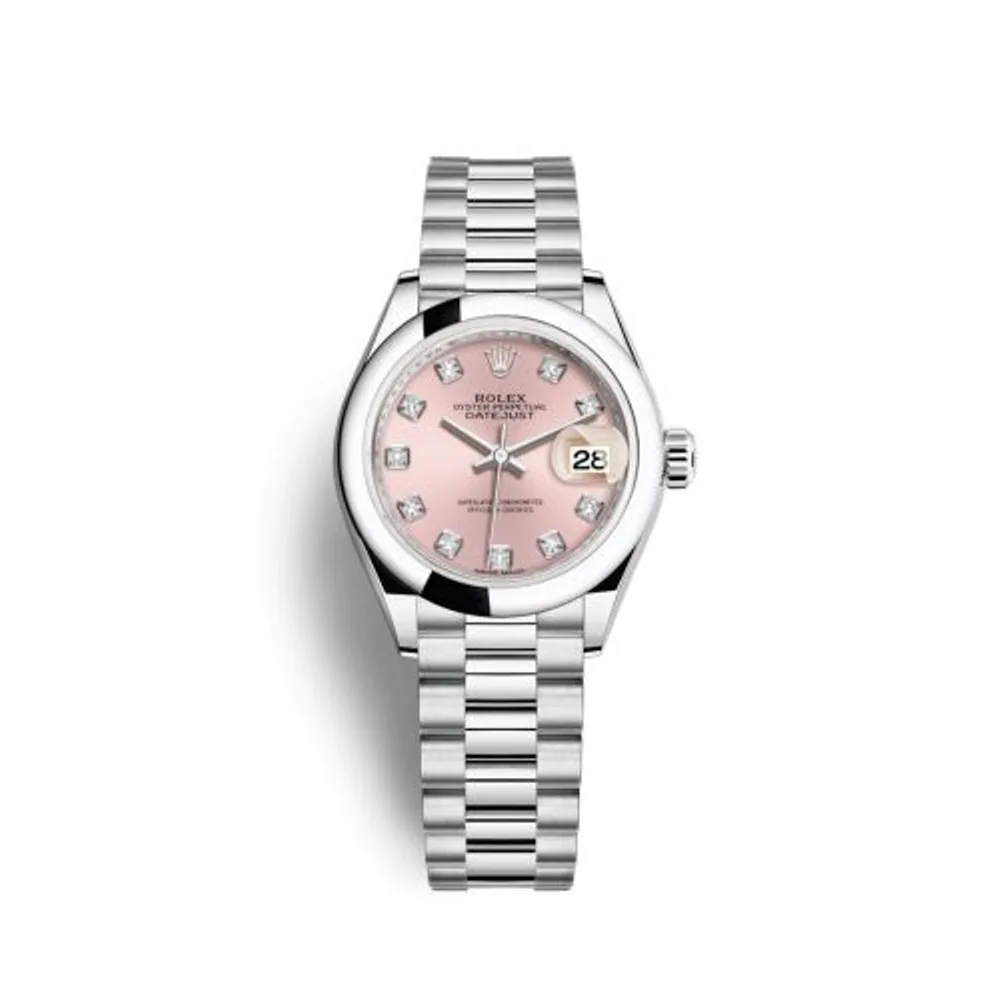 Rolex Lady-Datejust 28 Platinum Domed / President / Silver Diamond