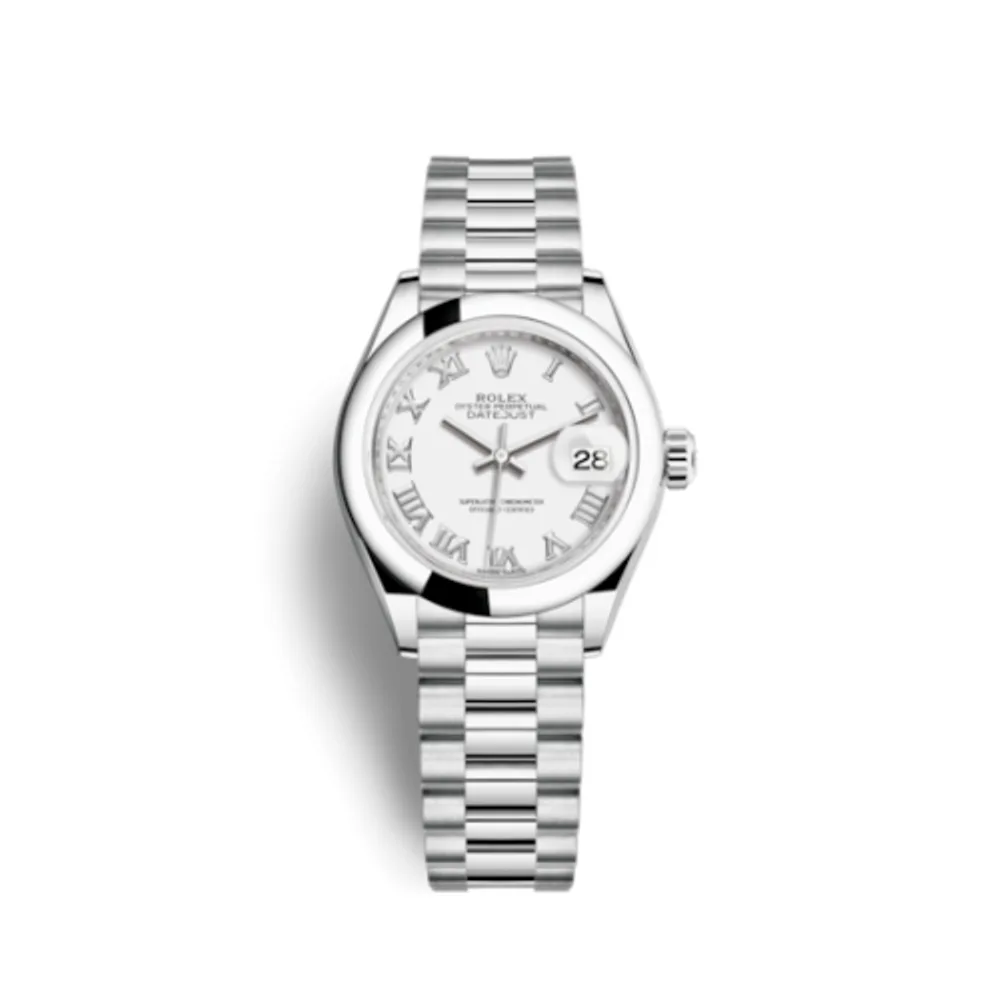 Rolex Lady-Datejust 28 Platinum Domed / President / White Roman