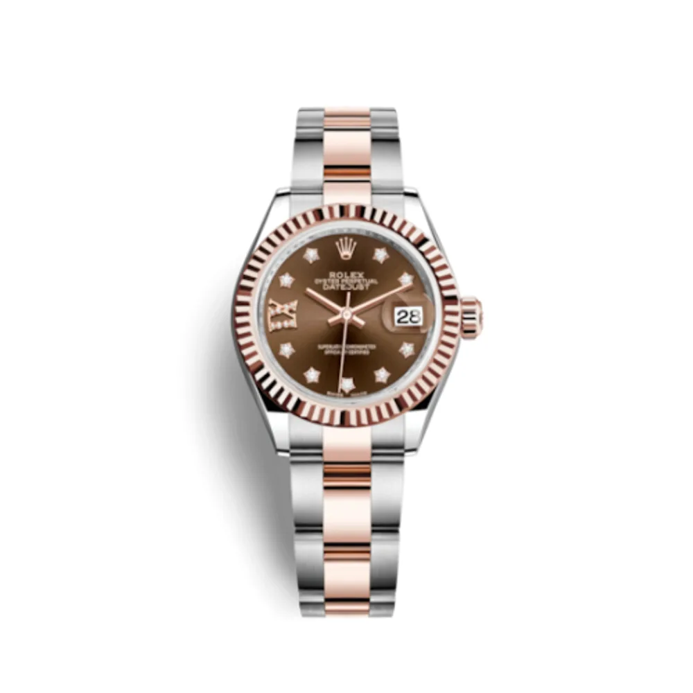 Rolex Lady-Datejust 28 Rolesor Rose Fluted / Oyster / Chocolate Diamond