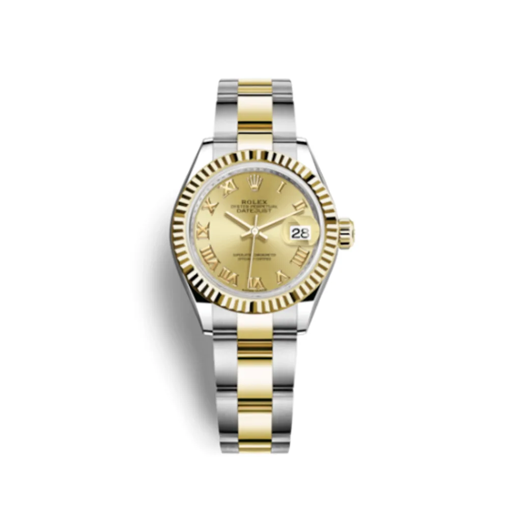Rolex Lady-Datejust 28 Rolesor Yellow Fluted / Oyster / Champagne Roman