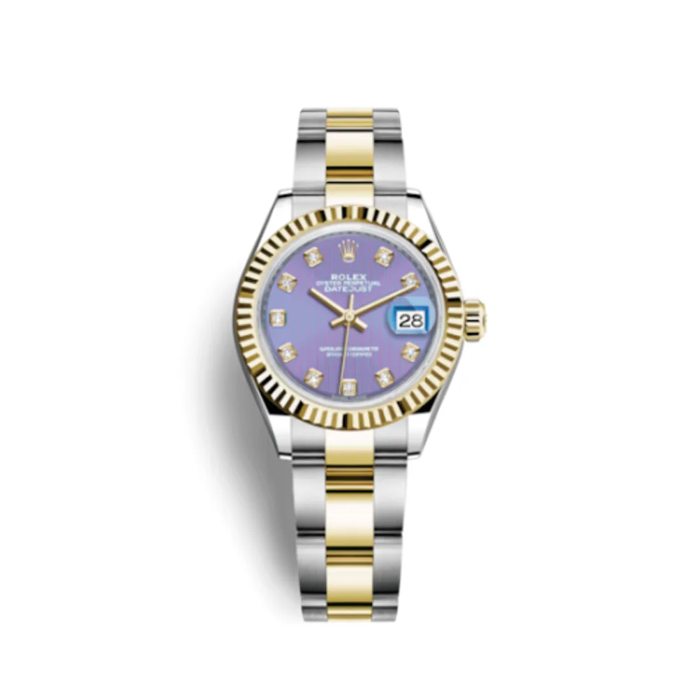 Rolex Lady-Datejust 28 Rolesor Yellow Fluted / Oyster / Lavender Diamond