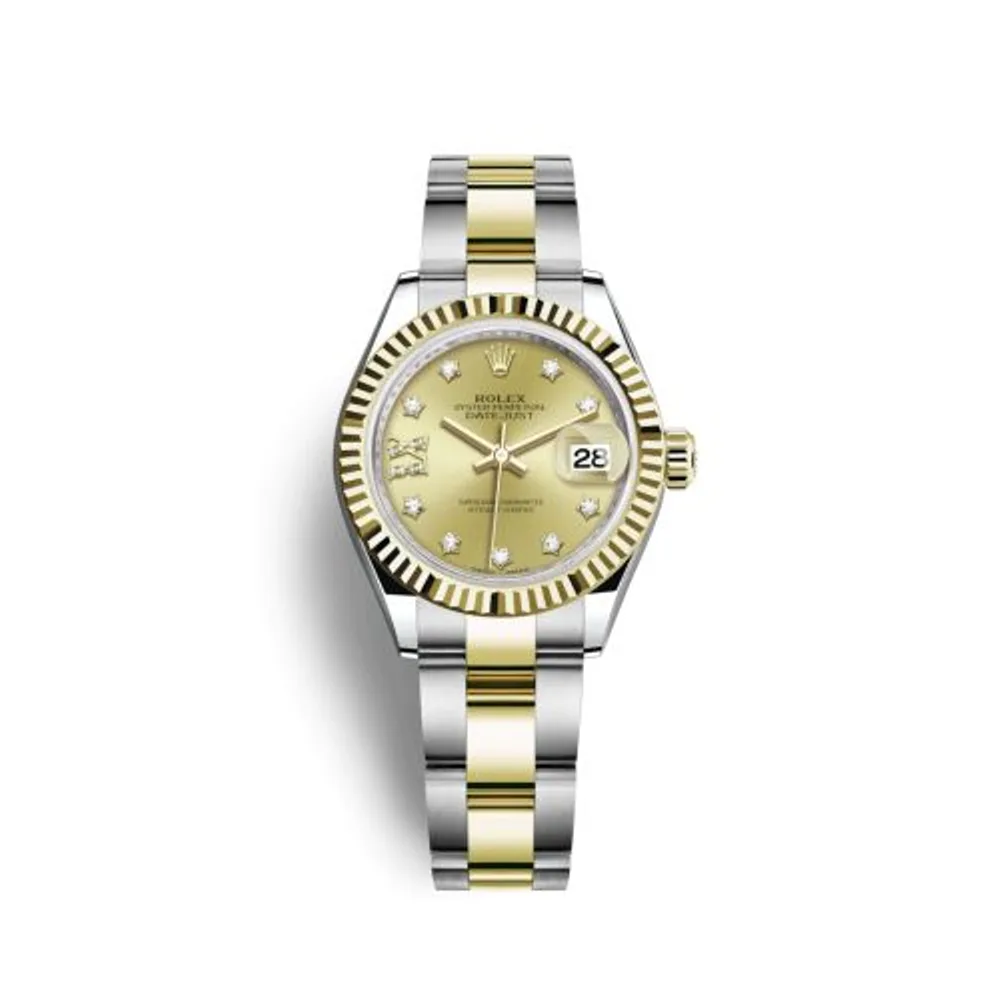 Rolex Lady-Datejust 28 Rolesor Yellow Fluted / Oyster / Champagne Diamond