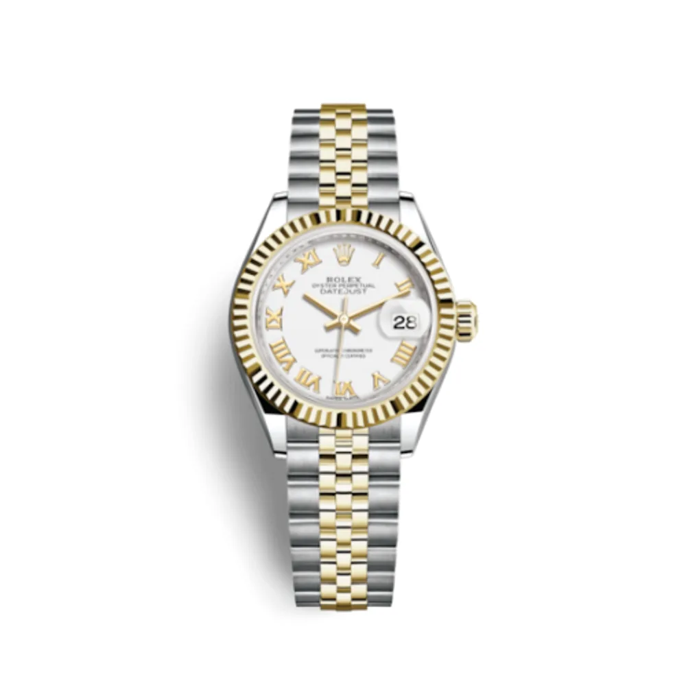 Rolex Lady-Datejust 28 Rolesor Yellow Fluted / Jubilee / White Roman