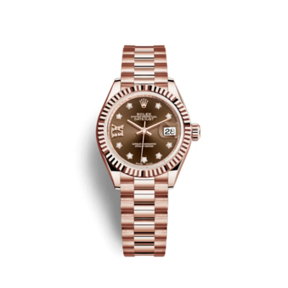 Rolex Lady-Datejust 28 Everose Fluted / President / Chocolate Diamond