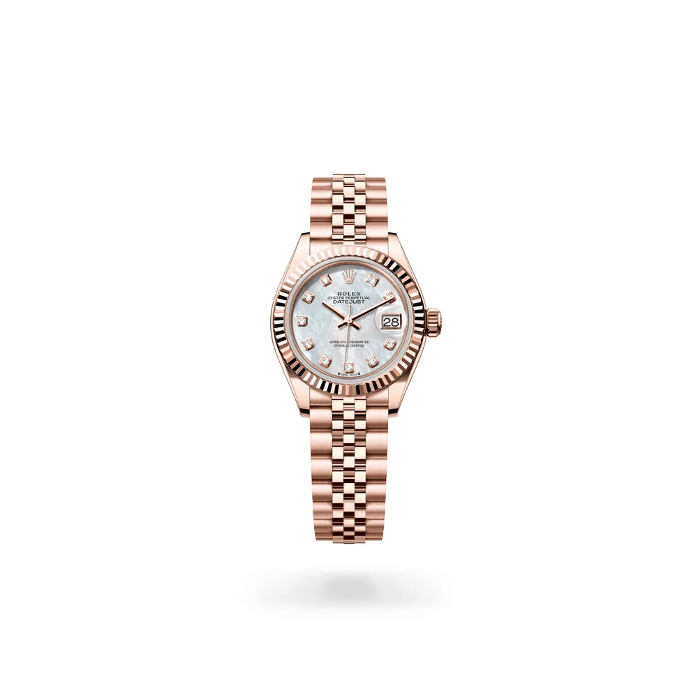 Rolex Lady-Datejust Oyster, 28 mm, Everose gold, 18 kt Everose gold, White mother-of-pearl dial