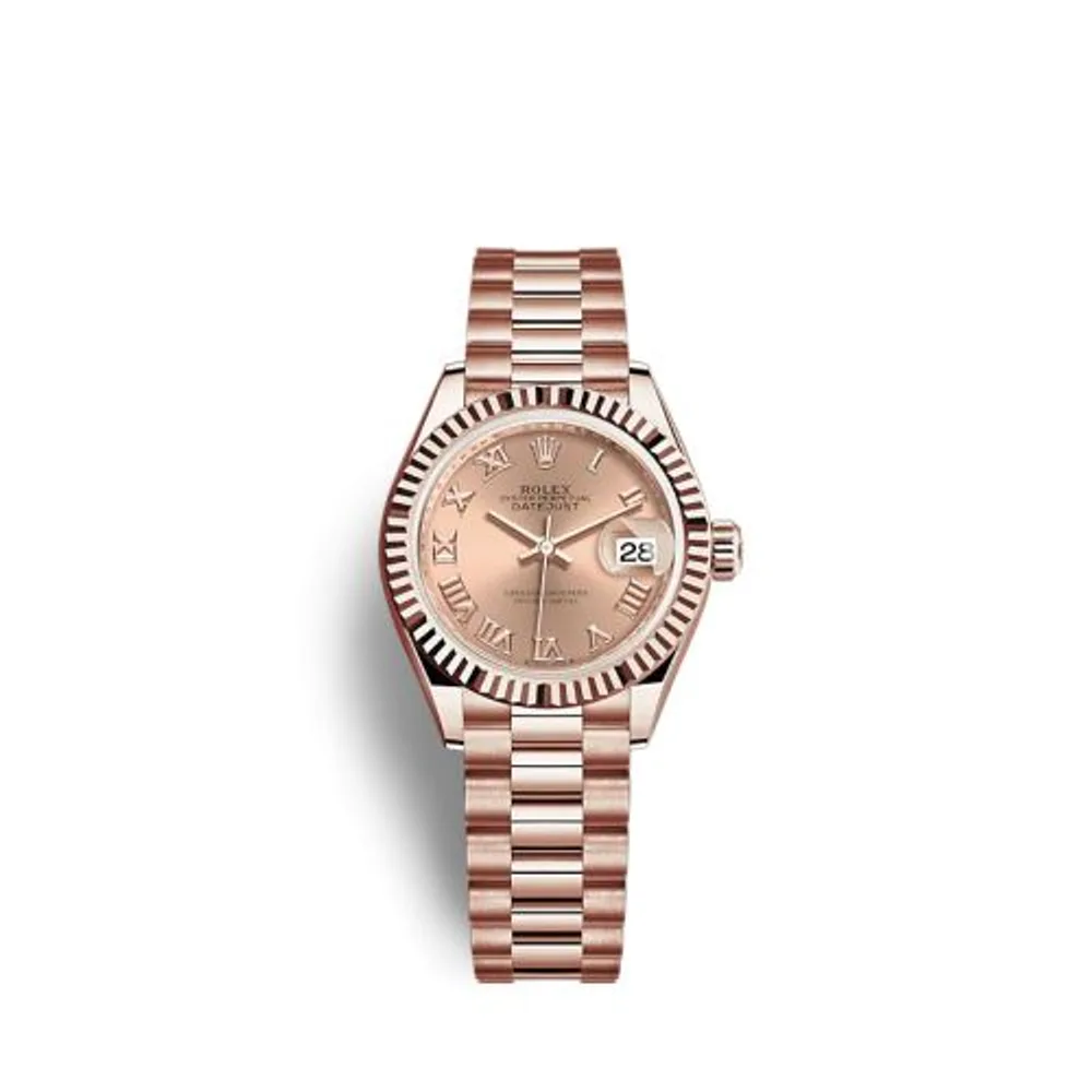 Rolex Lady-Datejust 28 Rose Gold / Fluted / Rose - Roman / President
