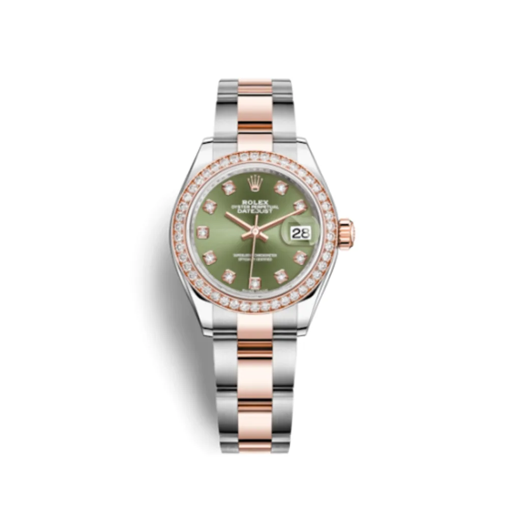 Rolex Lady-Datejust 28 Rolesor Rose Diamond / Oyster / Olive Diamond