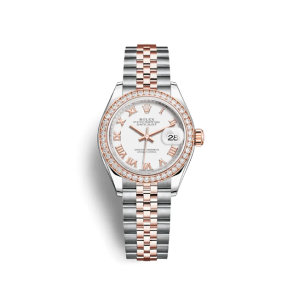 Rolex Lady-Datejust 28 Rolesor Rose Diamond / Jubilee / White Roman