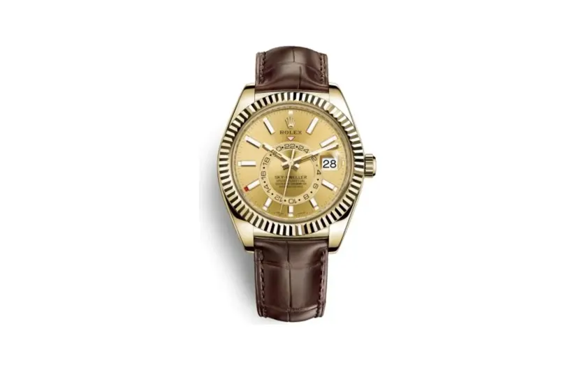 Rolex Sky-Dweller Yellow Gold / Champagne / Alligator