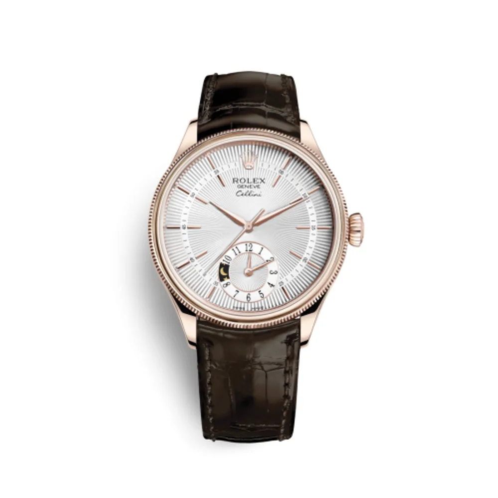 Rolex Cellini Dual Time Everose / Silver / Alligator Brown