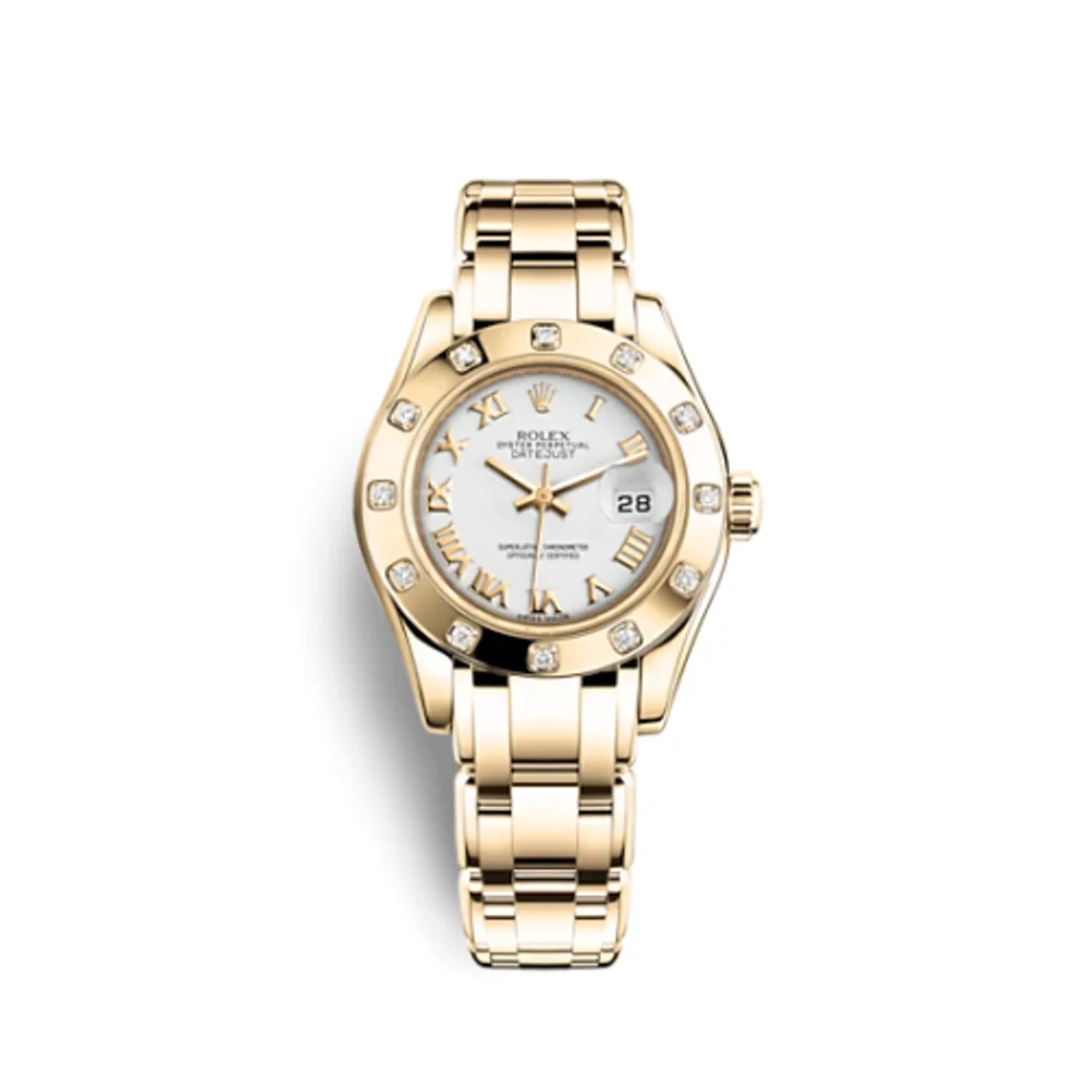 Rolex Datejust Pearlmaster 29 Yellow Gold Diamond / White Roman