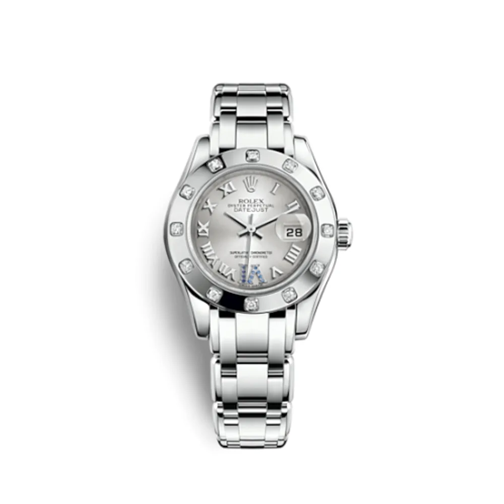 Rolex Datejust Pearlmaster 29 White Gold 12 Diamond Silver Roman