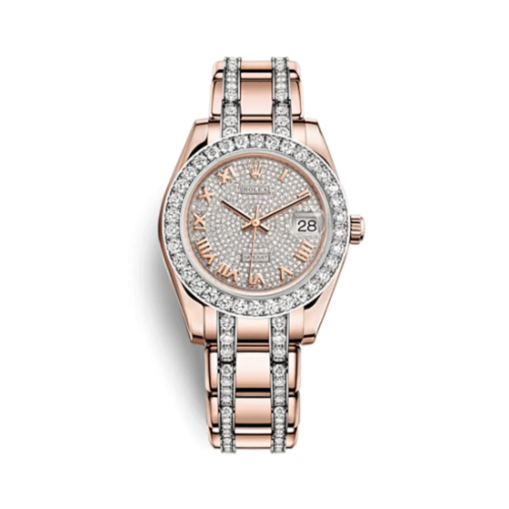 Rolex Datejust Pearlmaster 34 Everose Diamond Paved Roman