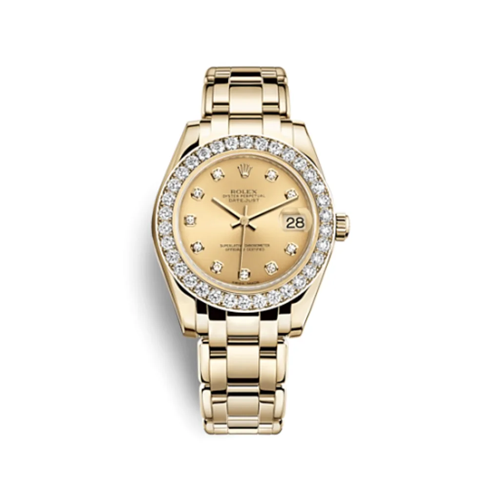Rolex Datejust Pearlmaster 34 Yellow Gold Diamond Champagne Diamonds