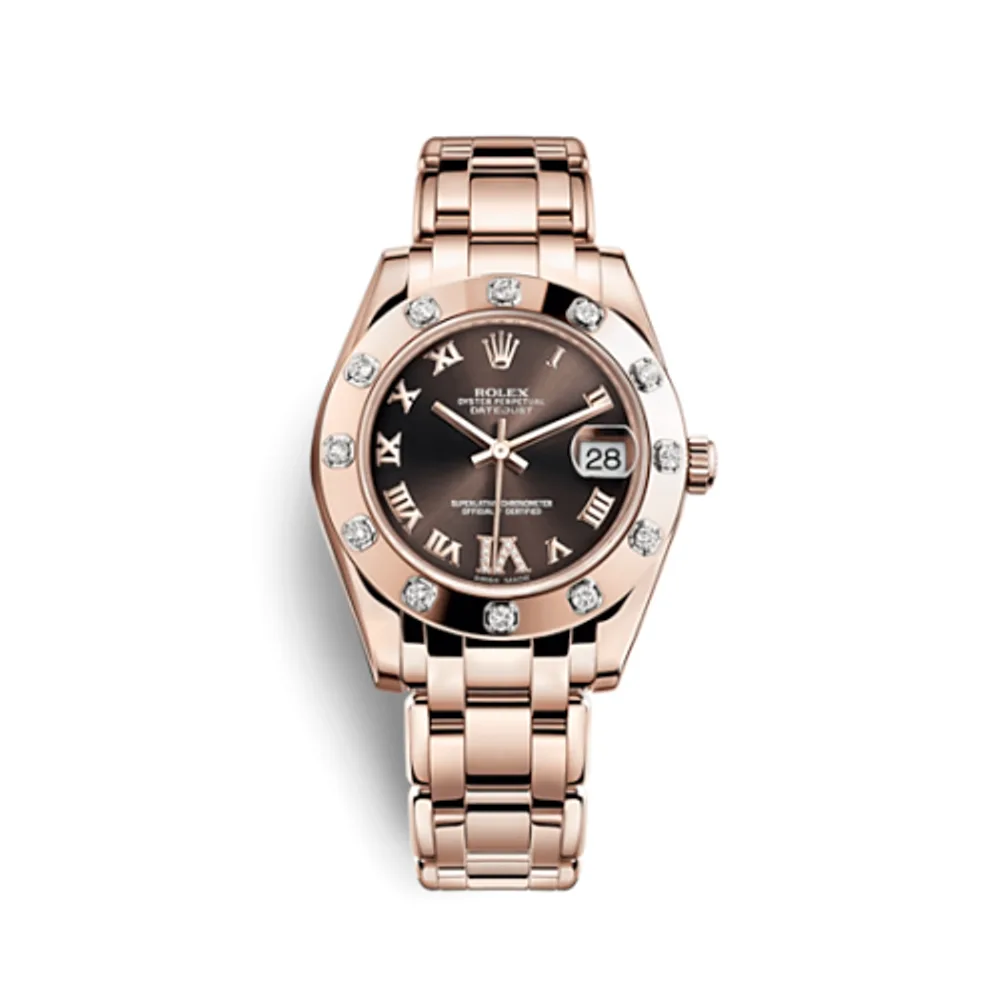 Rolex Datejust Pearlmaster 34 Everose 12 Diamond Chocolate Roman