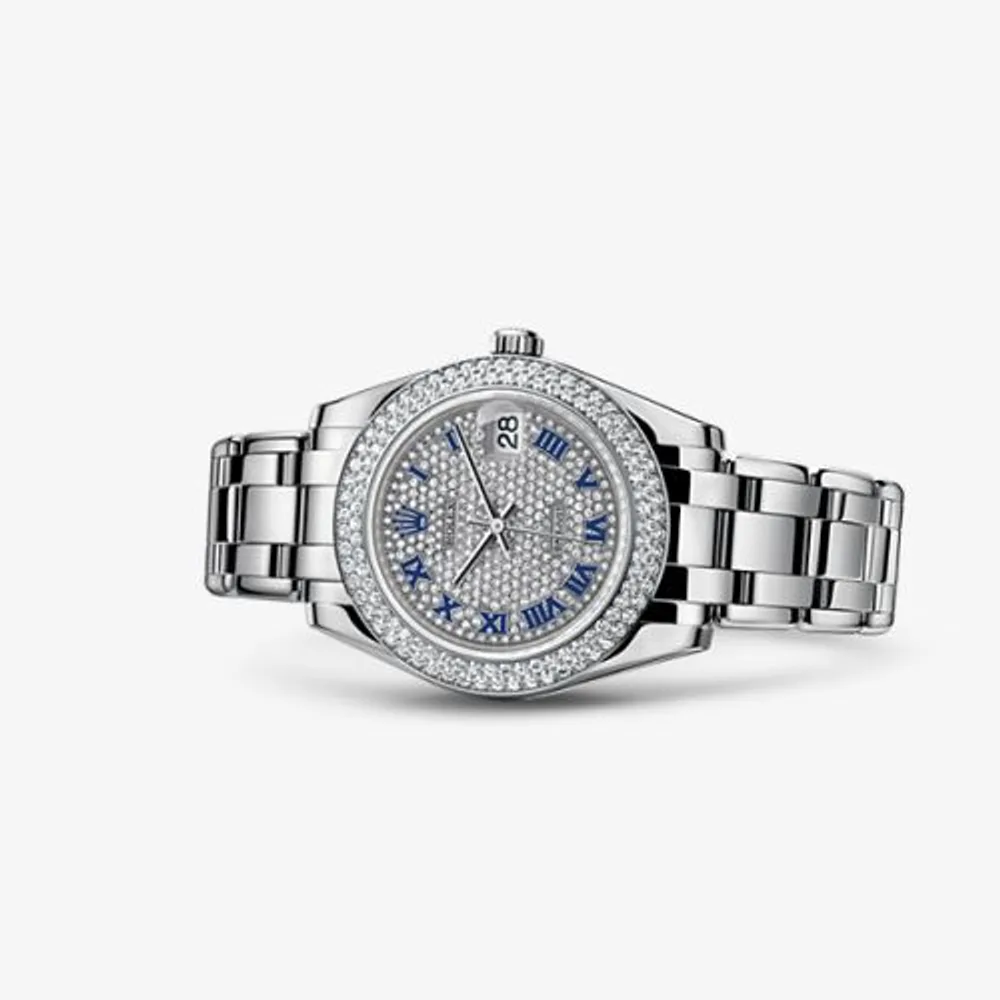 Rolex Datejust Pearlmaster 34 White Gold Diamond / Paved Roman