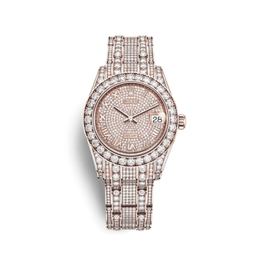 Rolex Datejust Pearlmaster 34 Everose Diamond / Paved Roman